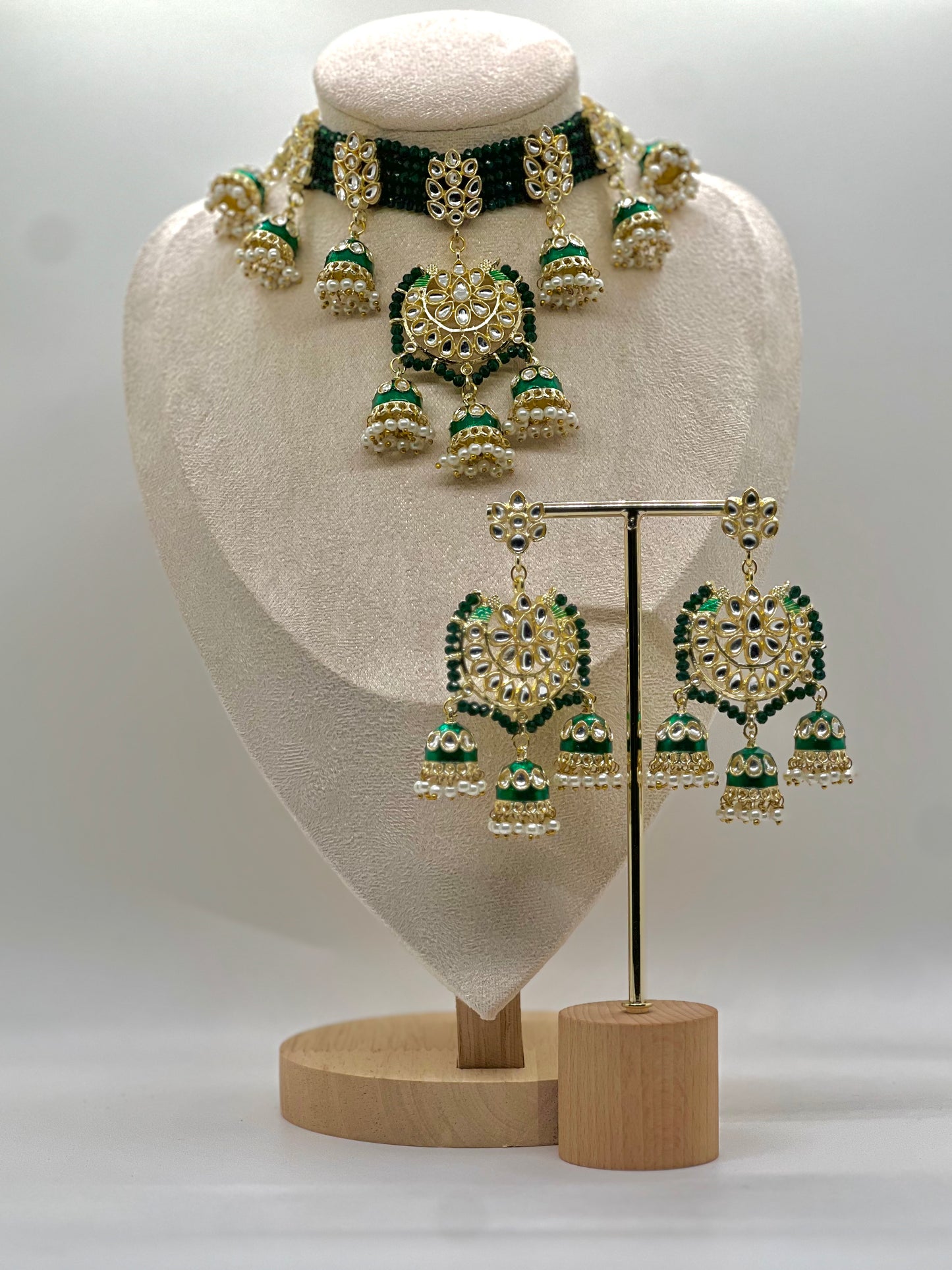 Mirfat Choker and Earrings Set- Green