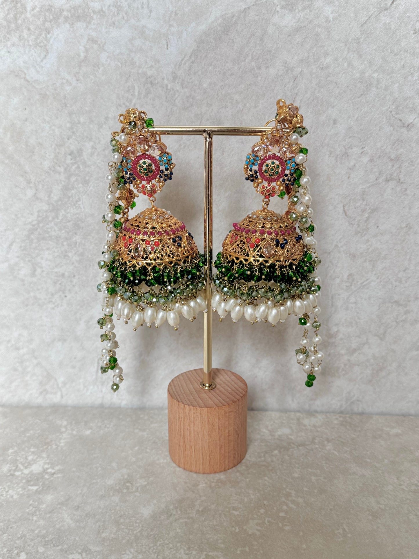 Yazmin Sahara Jhumkas - Green