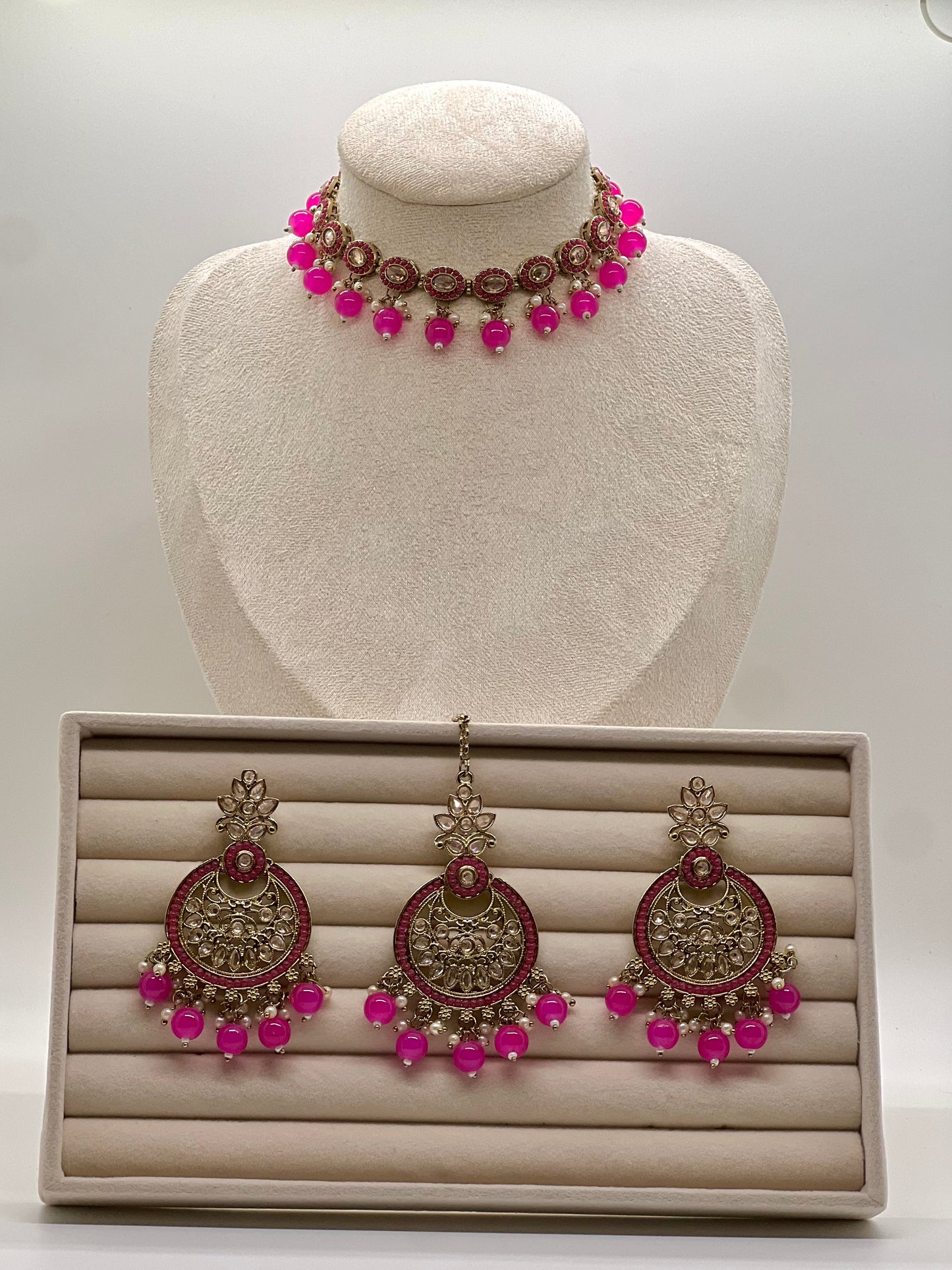 Raya Necklace/Choker Set - Hot Pink