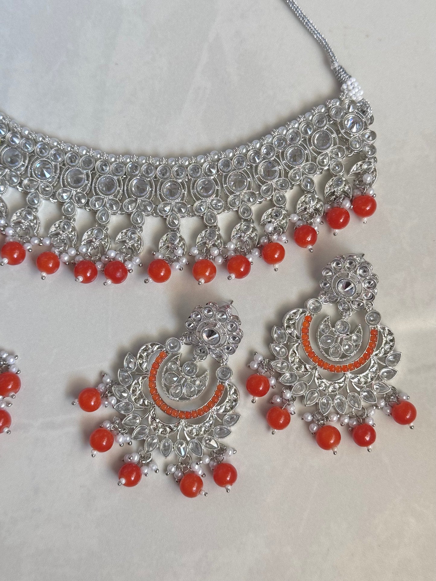 Neelum Choker Set - Silver/Orange