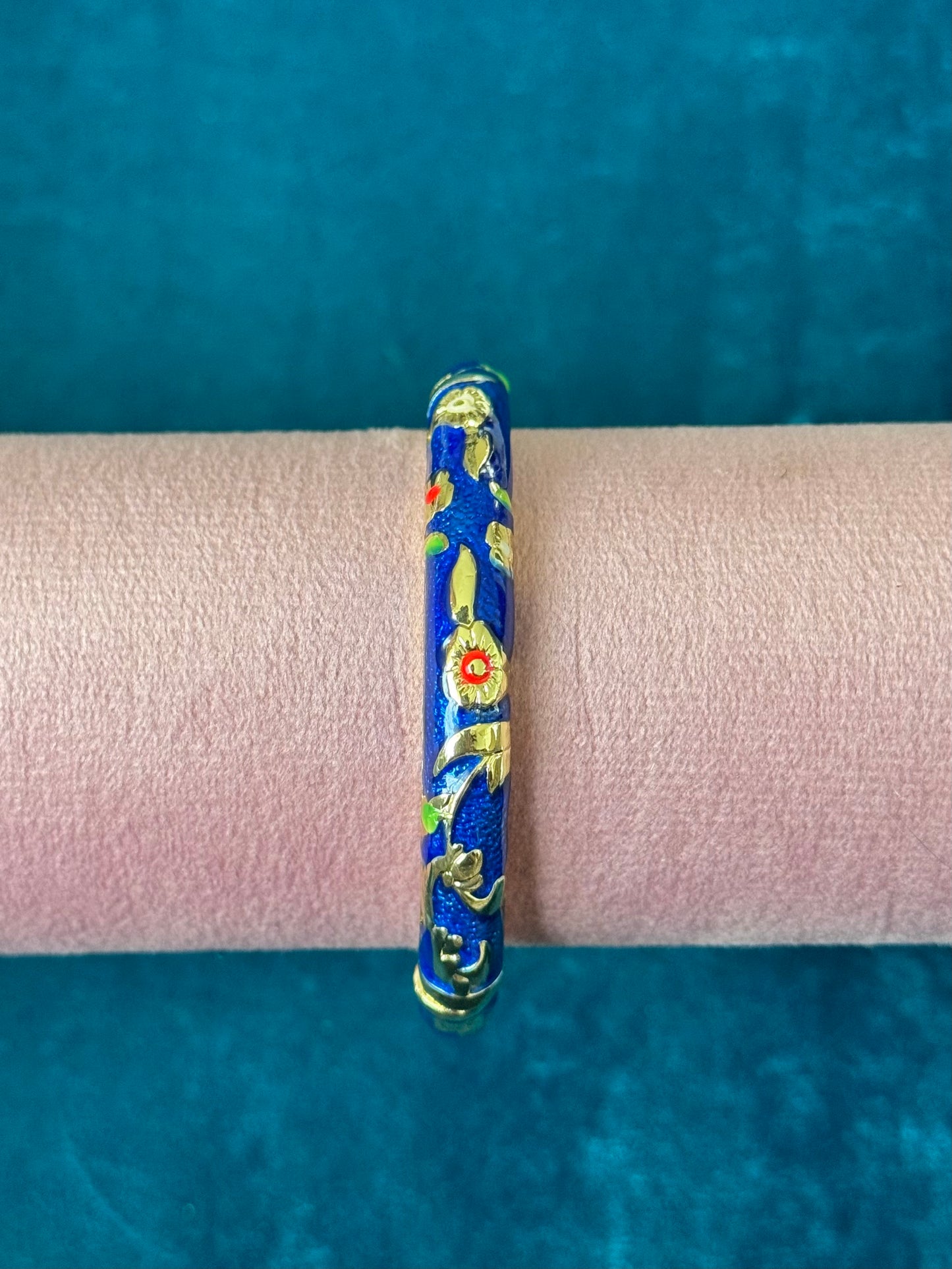 Blue Floral Painted Bangle Thick