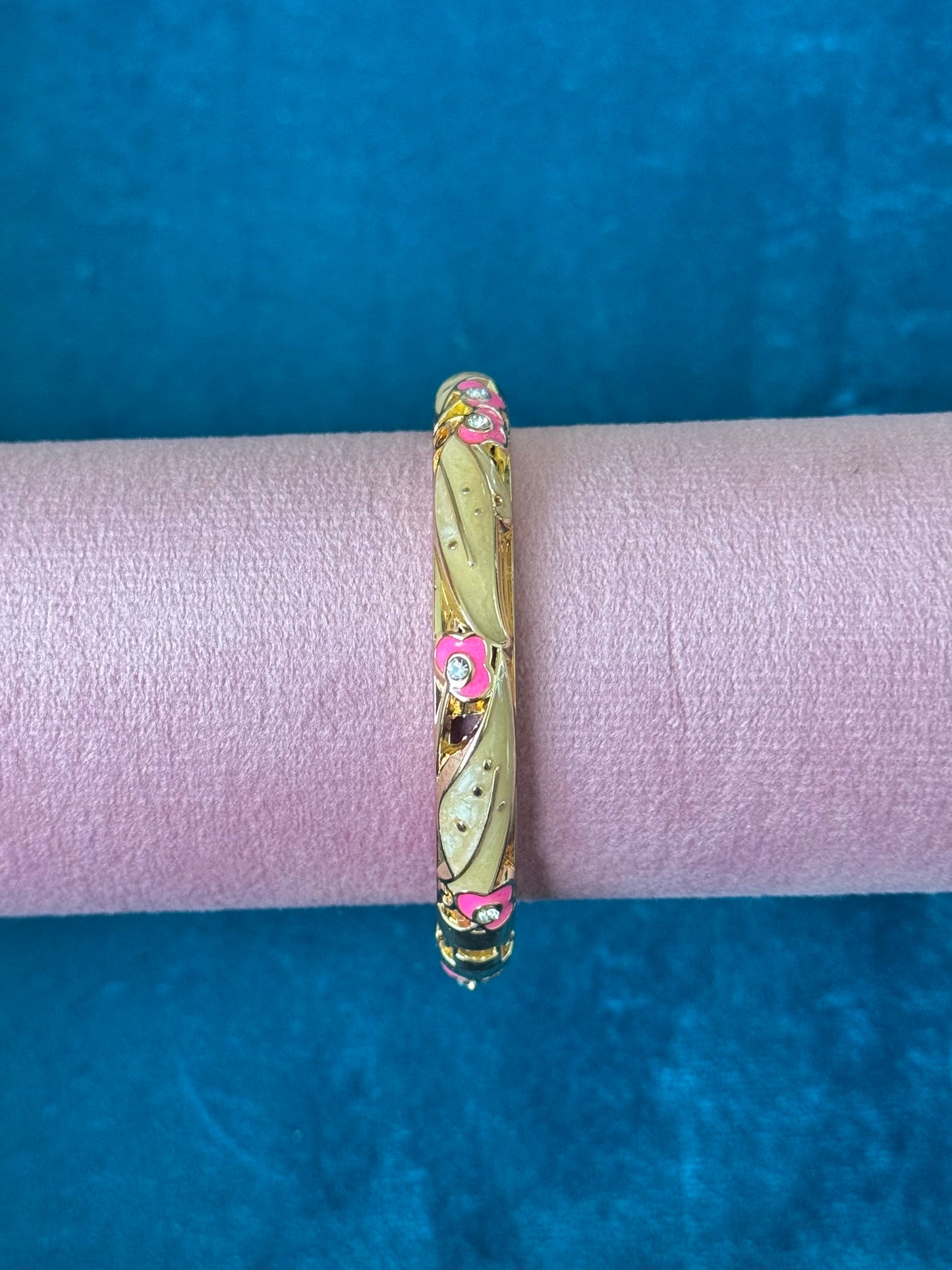 Champagne Floral Painted Bangle Thick