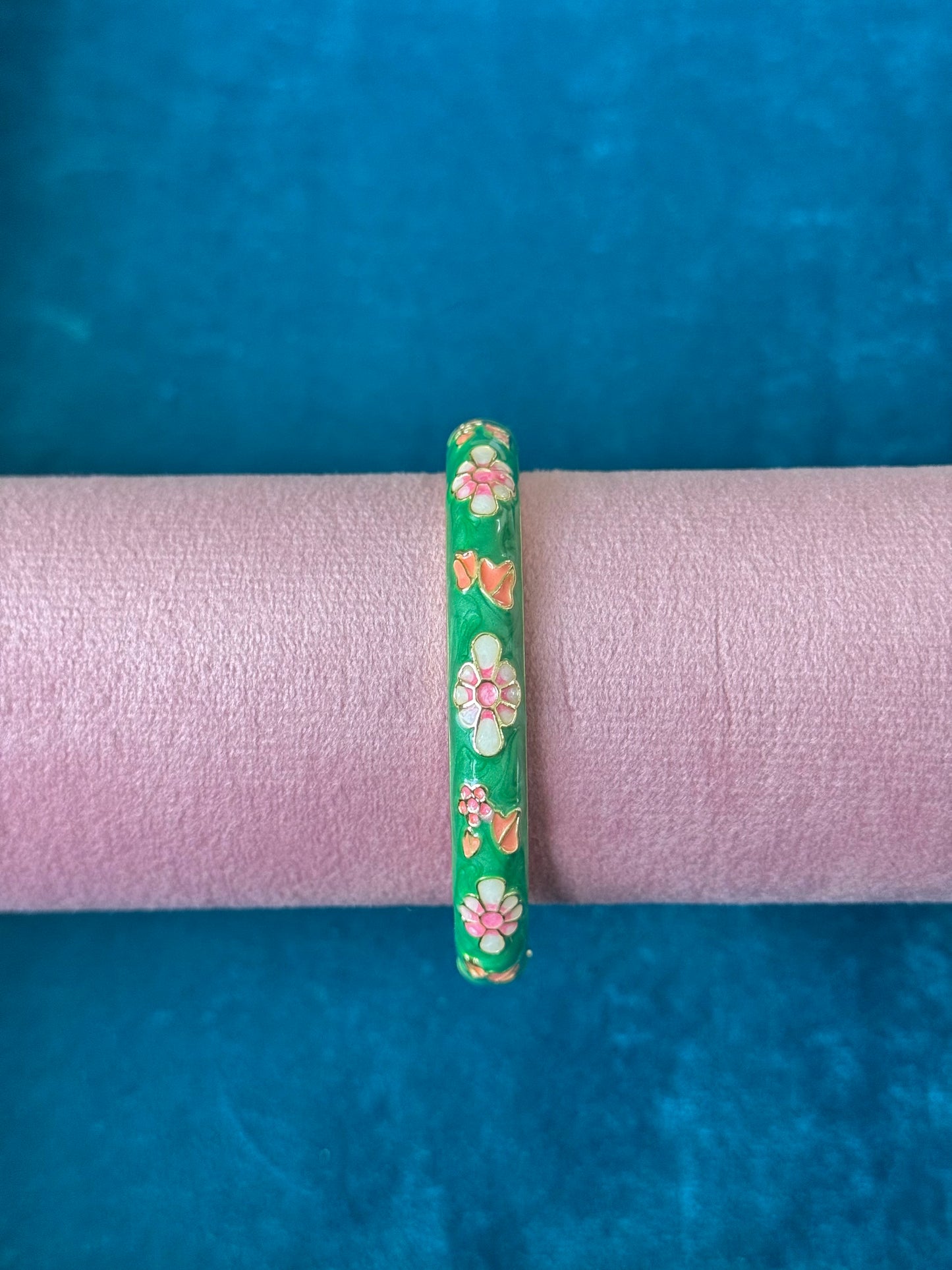 Teal Floral Painted Bangle Thick