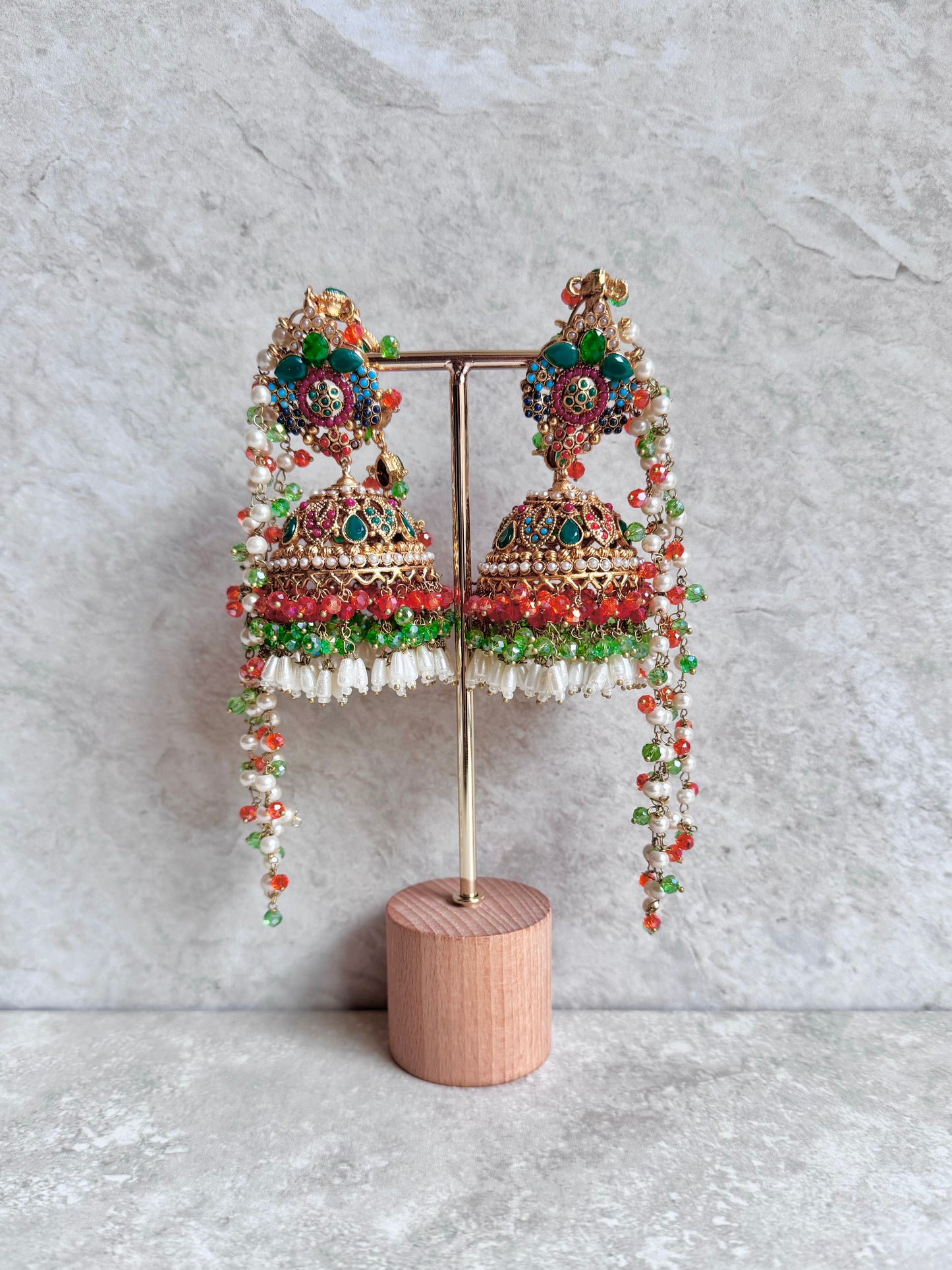 Yazmin Sahara Jhumkas - Orange/Mint