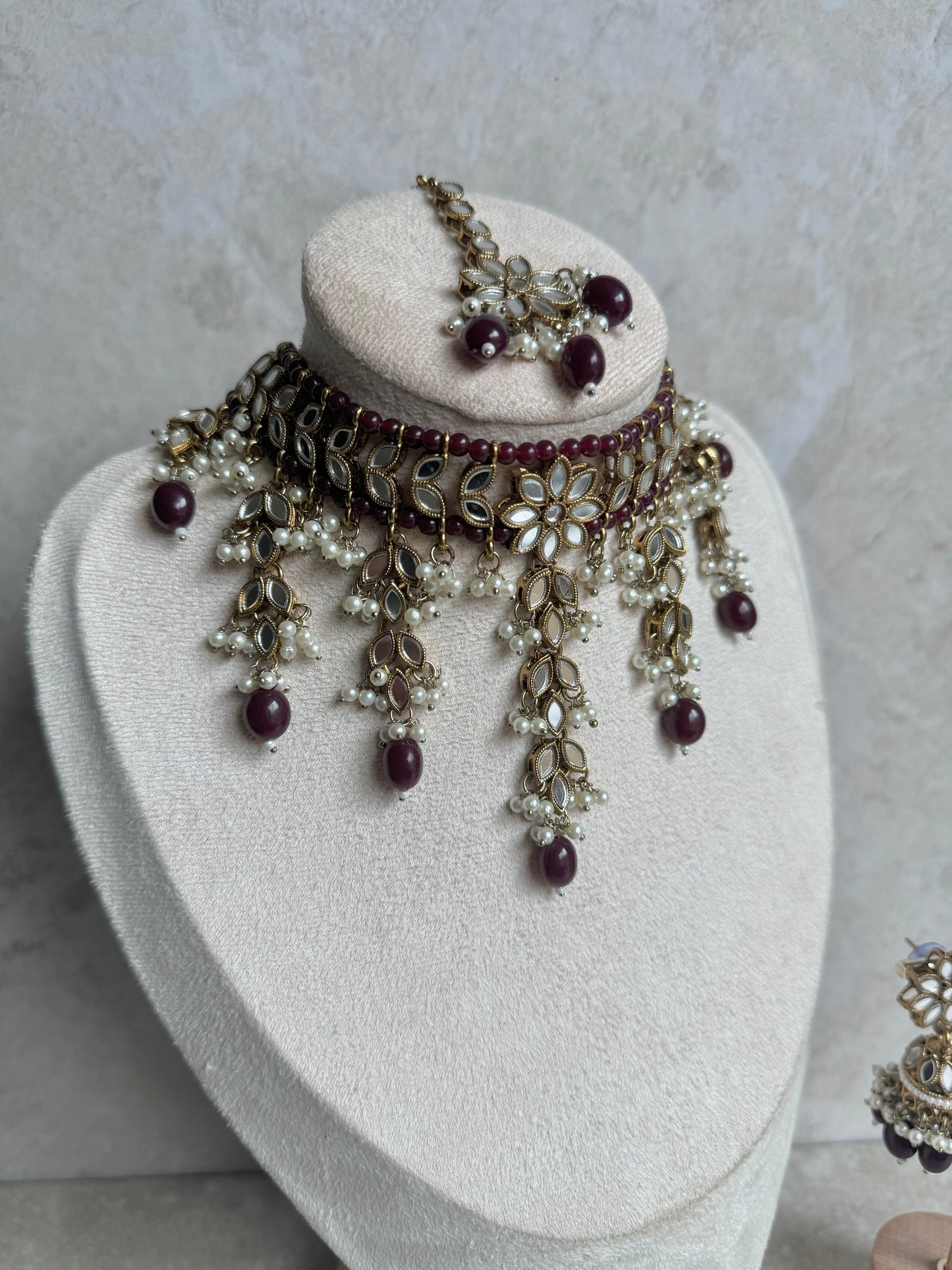 Jasleen Mirror Choker Set - Maroon
