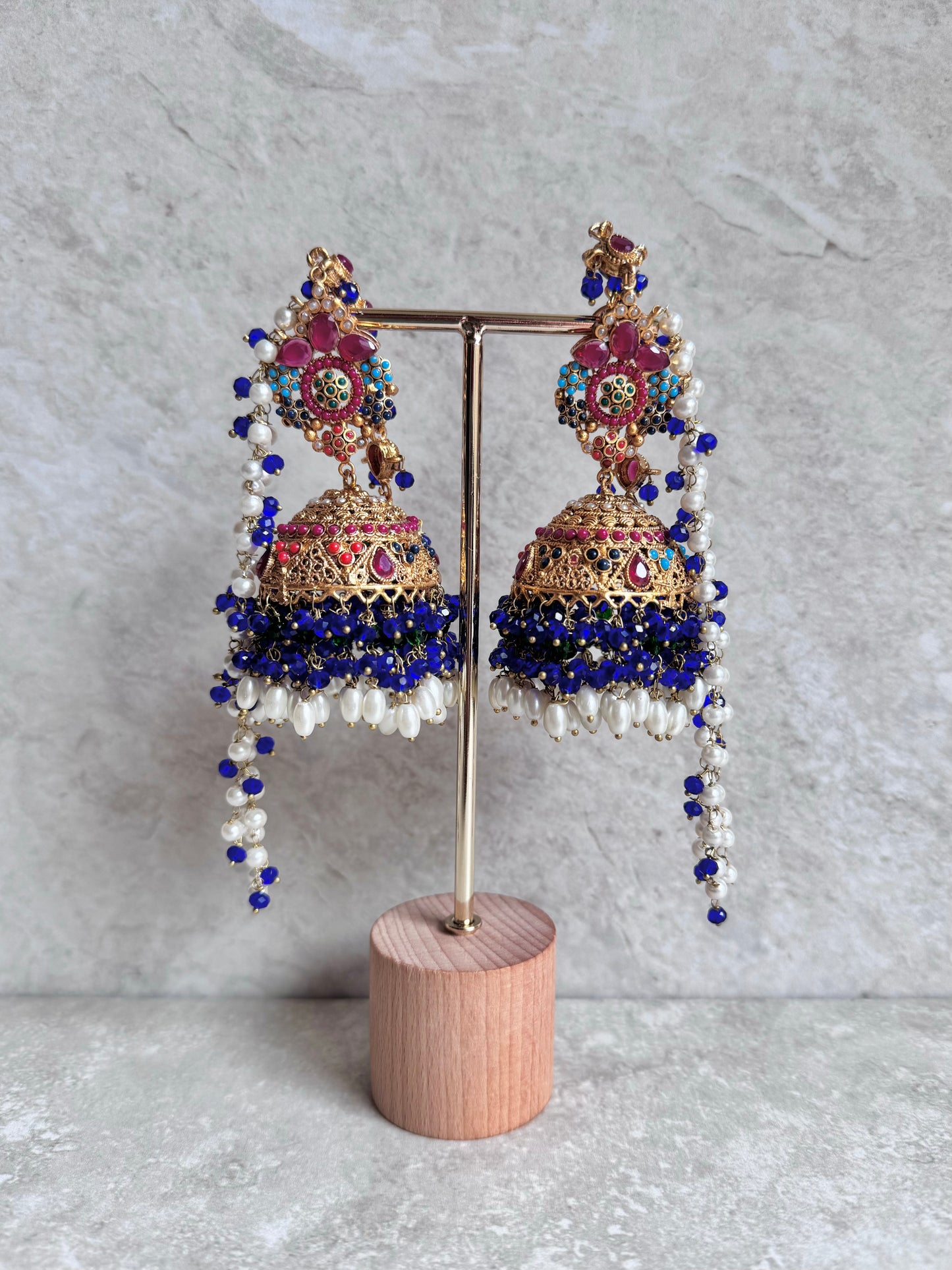 Yazmin Sahara Jhumkas - Navy Blue