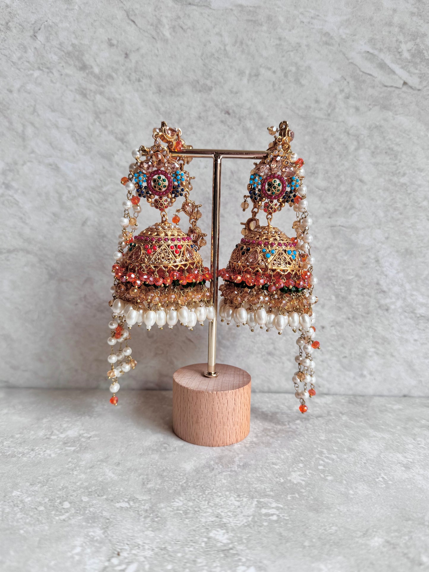 Yazmin Sahara Jhumkas -Orange/Green