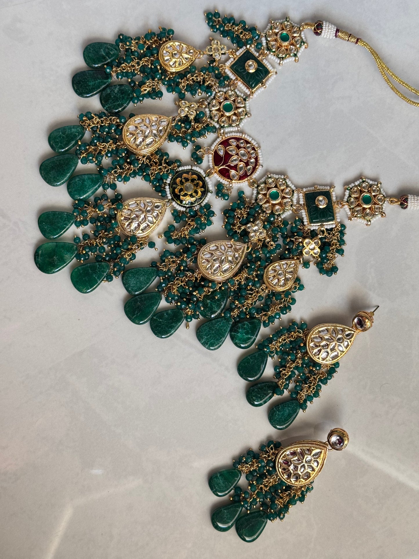 Nargis Necklace/Choker Set - Dark Green