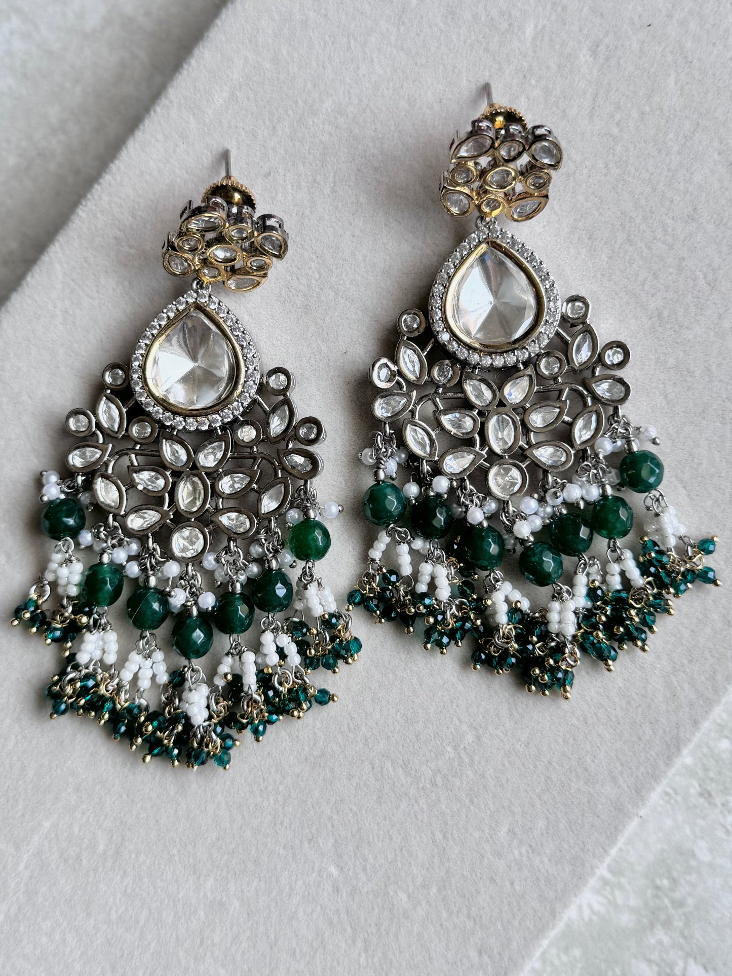 Deepika Tyaani Kundan Earrings - Emerald Green