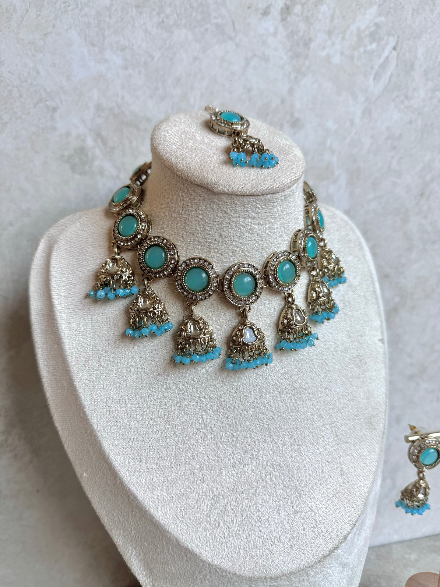 Zaara Necklace/Choker Set - Teal