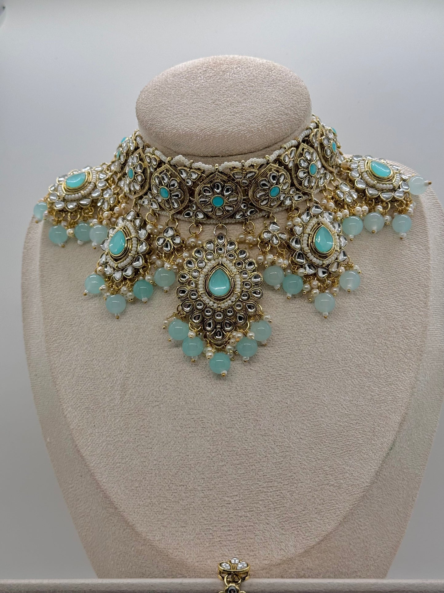 Aditi Kundan Choker Set - Light Blue-Statement Jewels