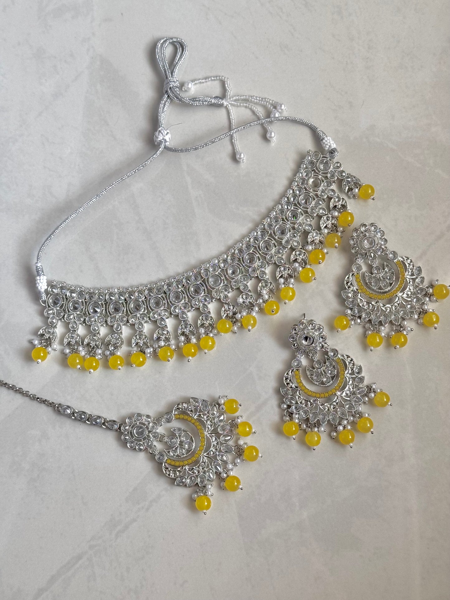 Neelum Choker Set - Silver/Yellow