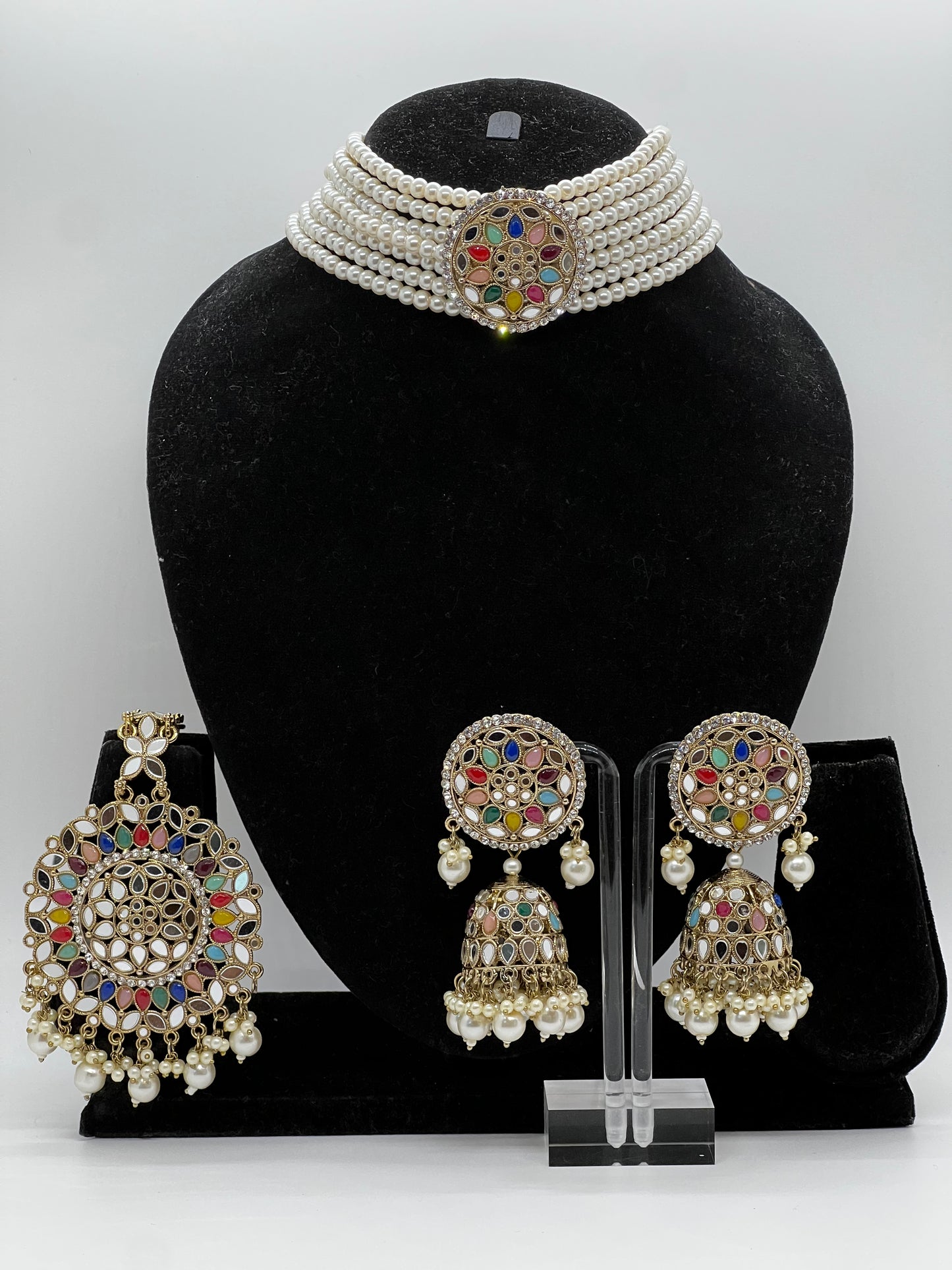 Sahiban Choker with Jhumka and Tikka Set- Multi