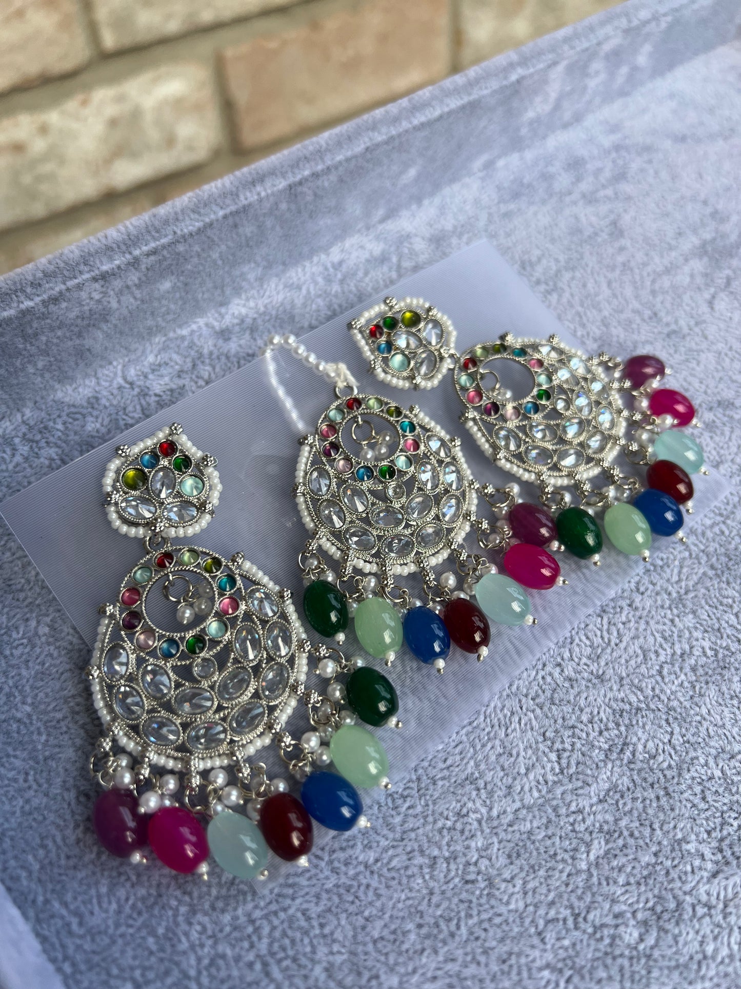 Sultana Tikka and Earring - Silver/Multi