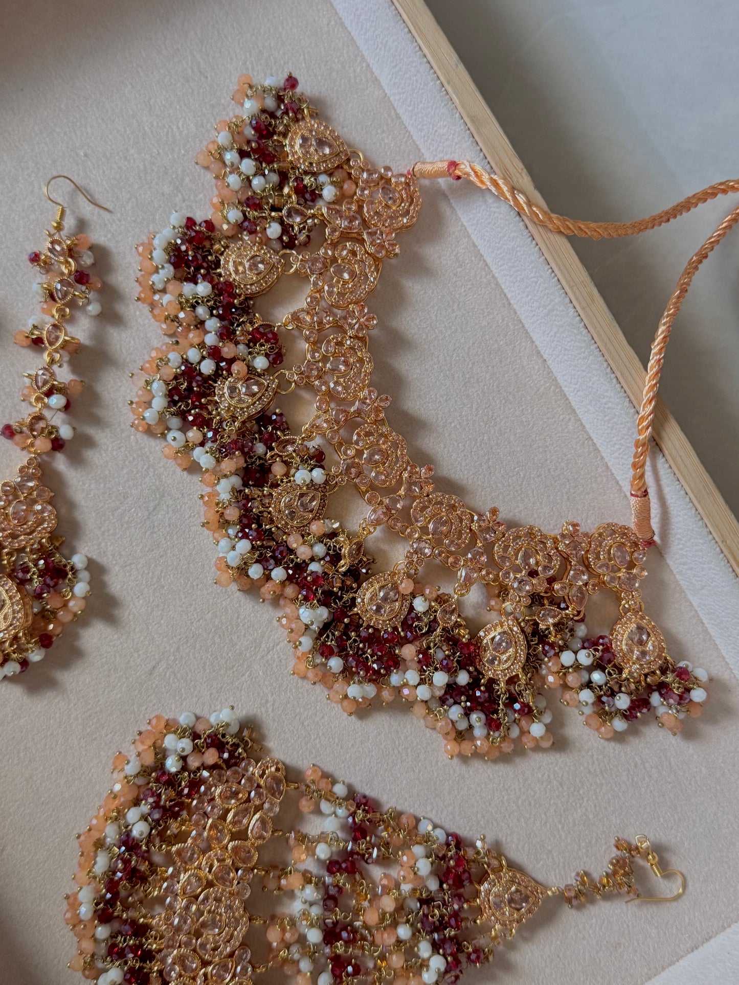 Aria Bridal Set - Maroon/Peach/White