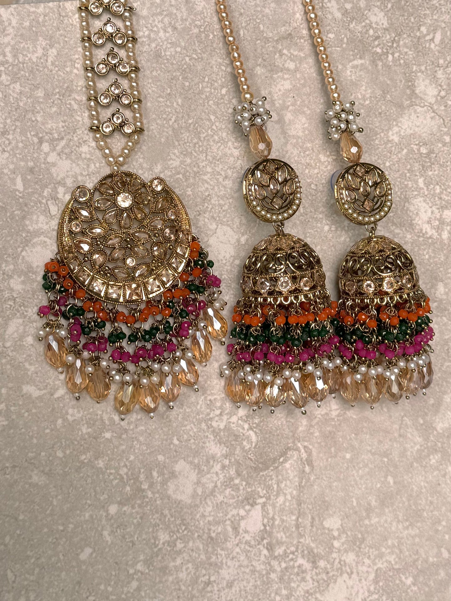 Ameera Jhumkas with Tikka - Multi