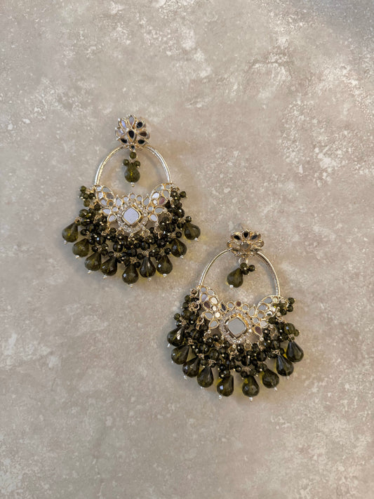 Aina Earrings - Mehndi Green-Statement Jewels