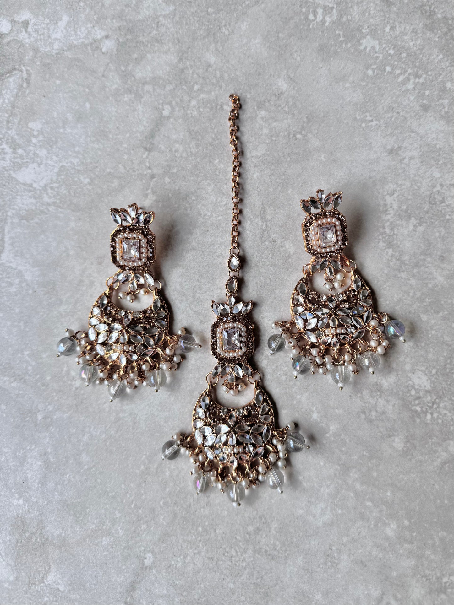 Zehra Earring and Tikka - Gold/Clear