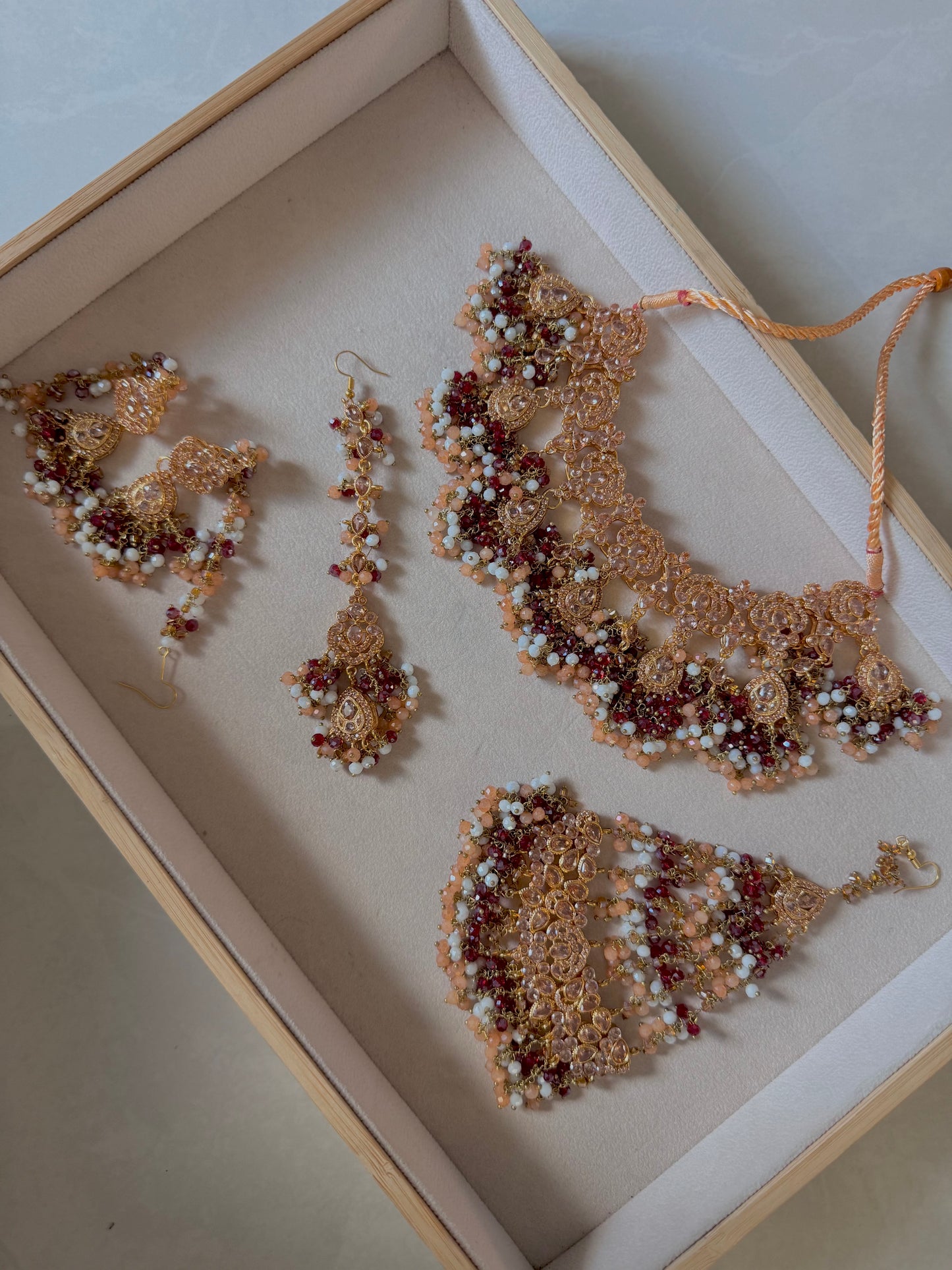 Aria Bridal Set - Maroon/Peach/White