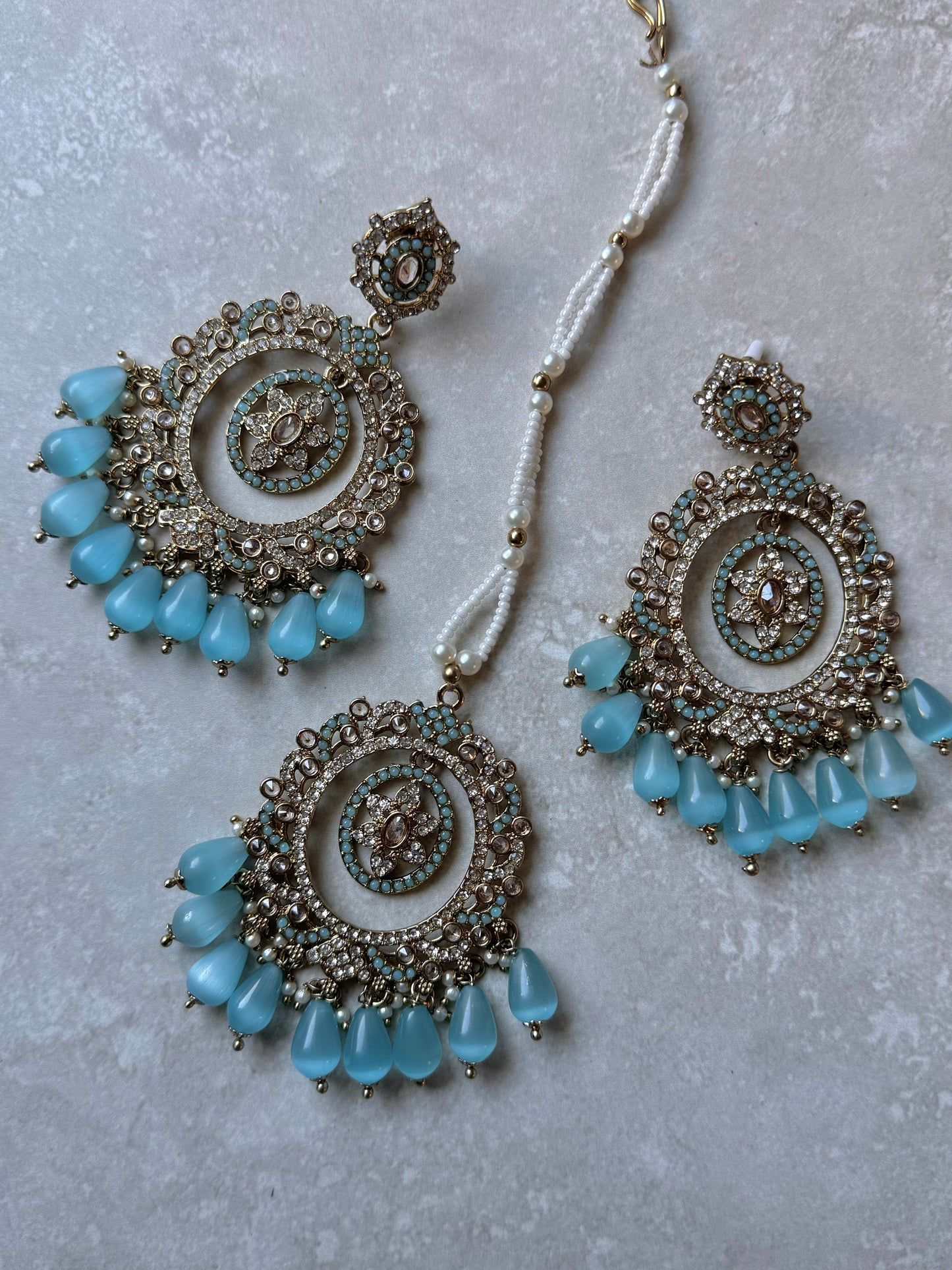 Inara Earring and Tikka - Light Blue