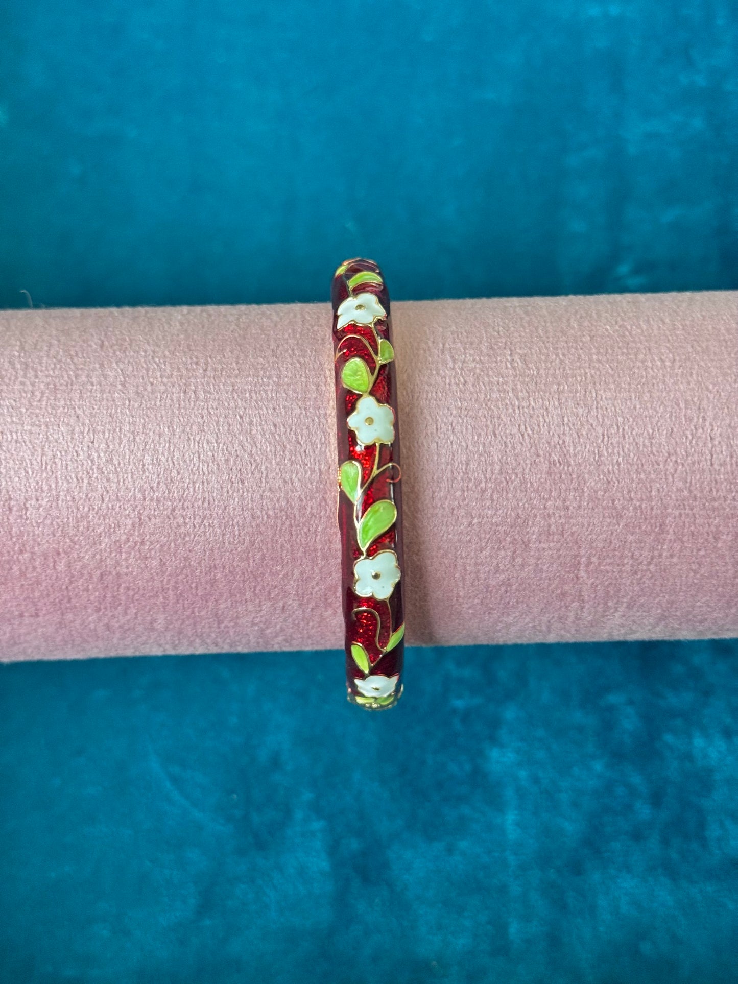 Red Floral Painted Bangle Thick