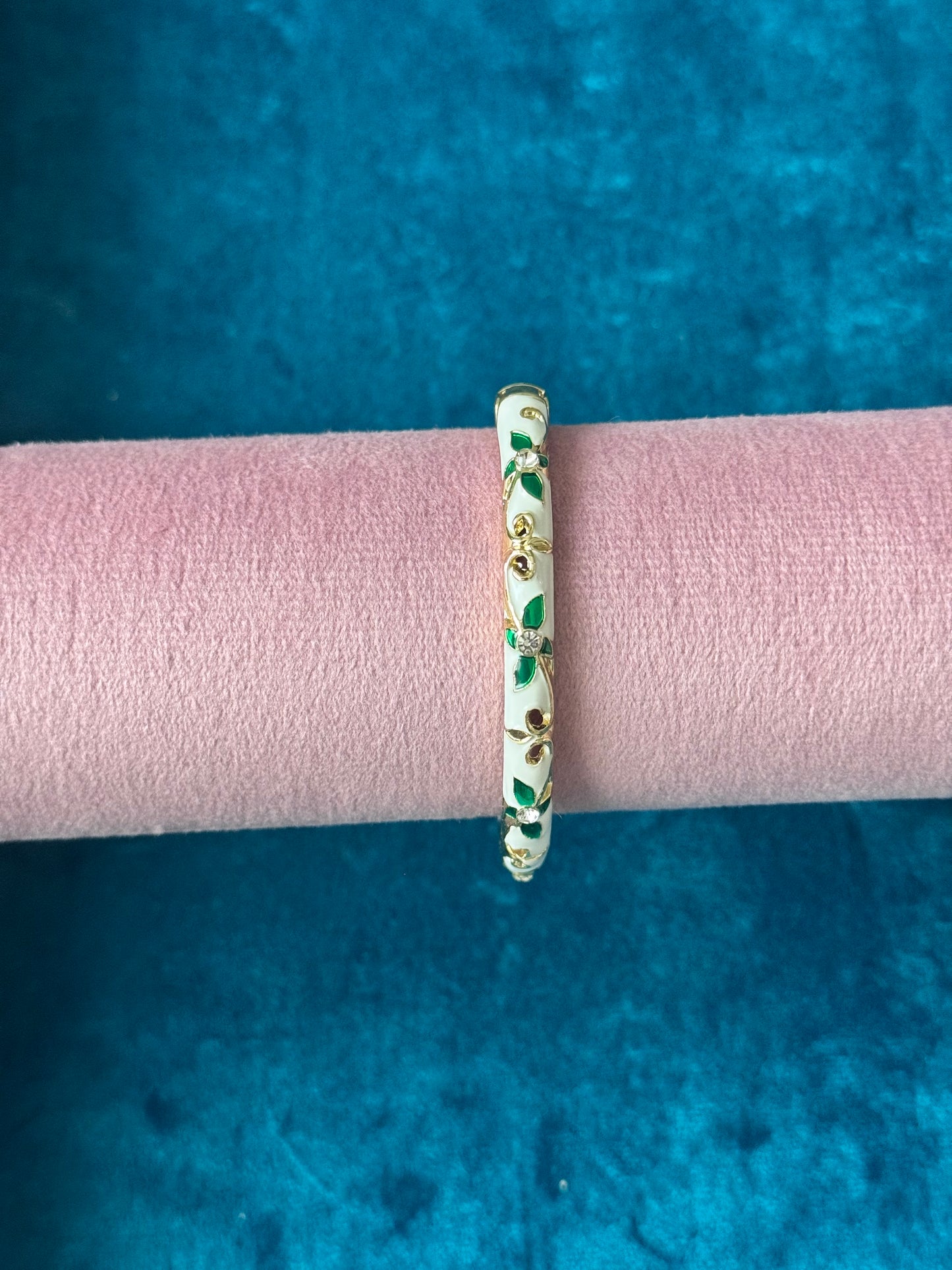 White/Green Floral Painted Bangle