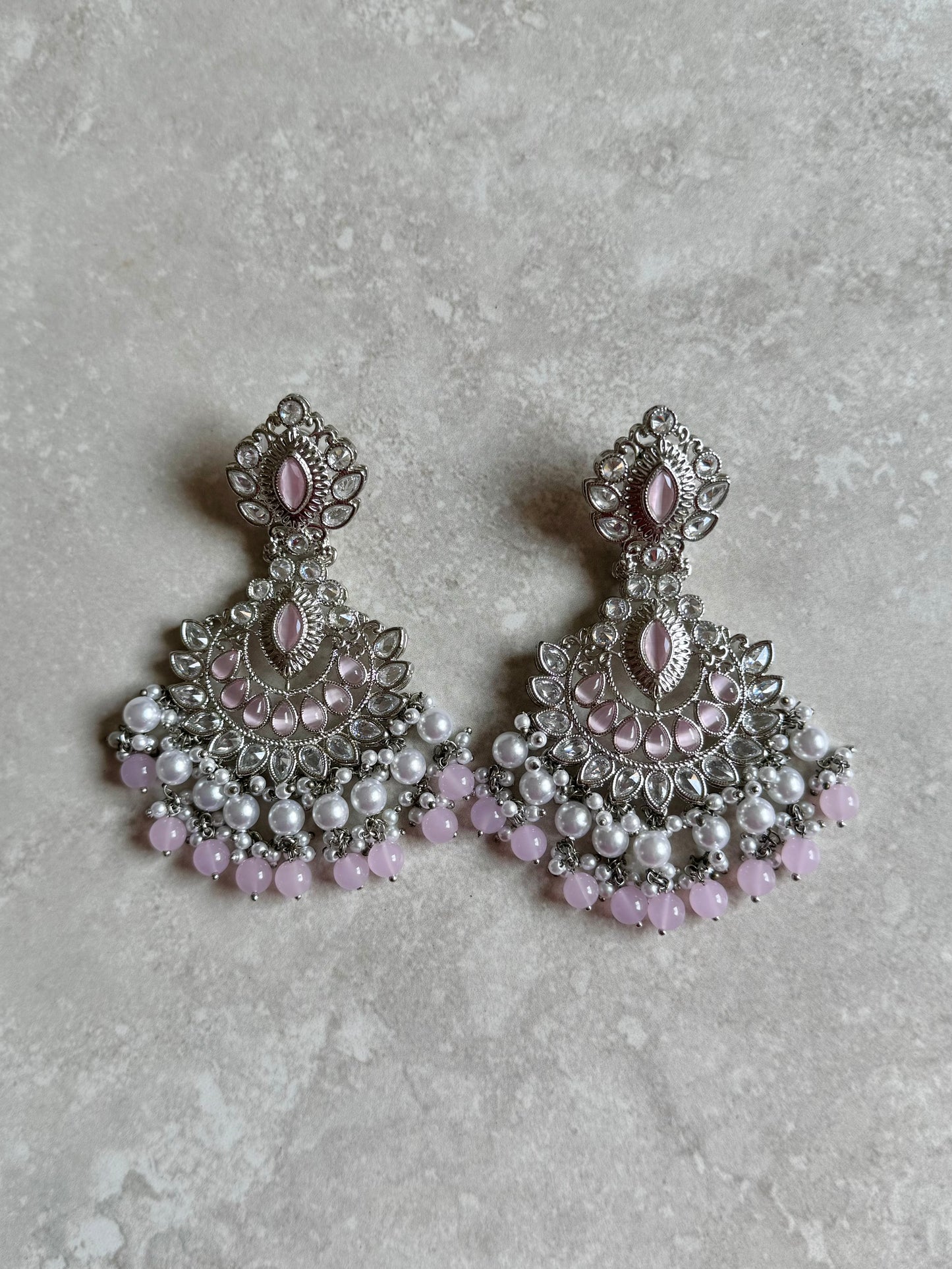 Aneesa Silver Earrings - Pink