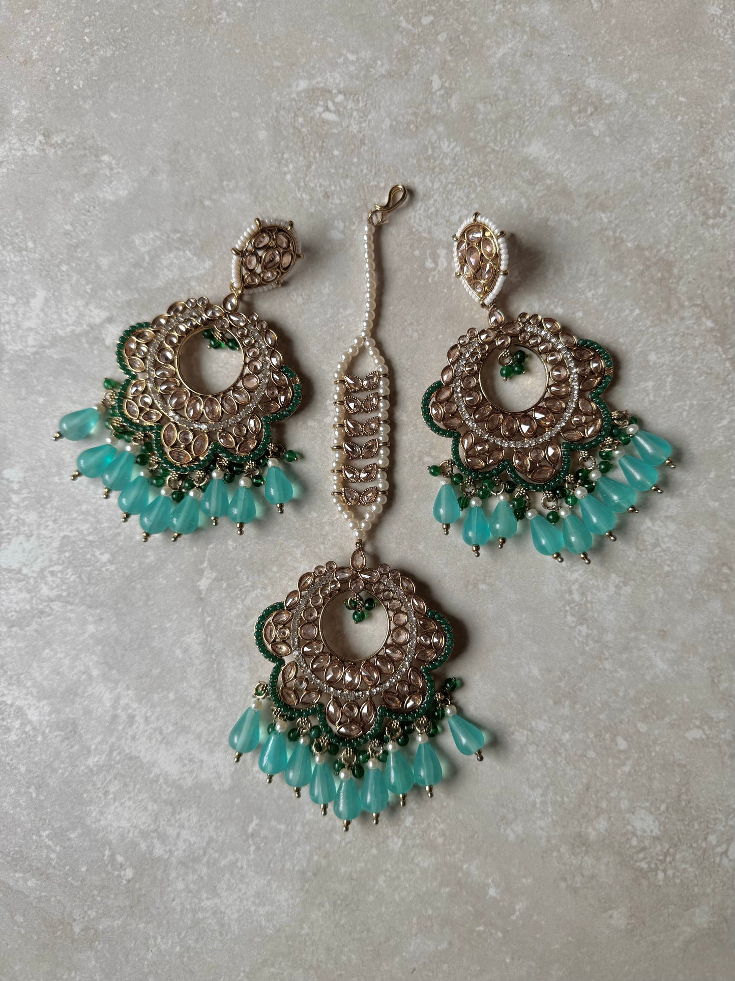 Mahi Earring and Tikka - Blue/Green