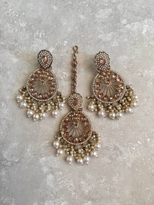 Maheen Earring and Tikka- White