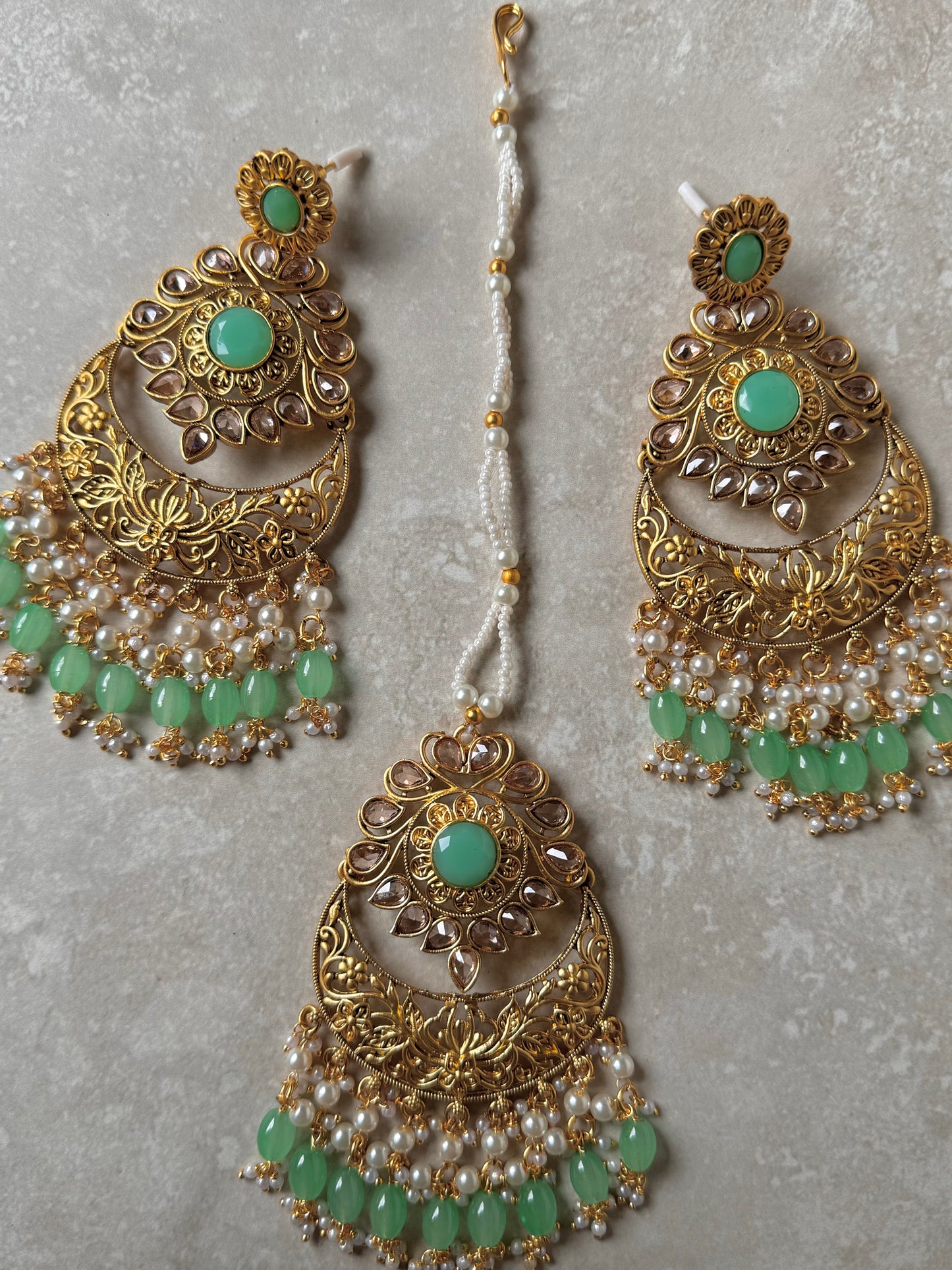 Inaara Earring and Tikka - Mint