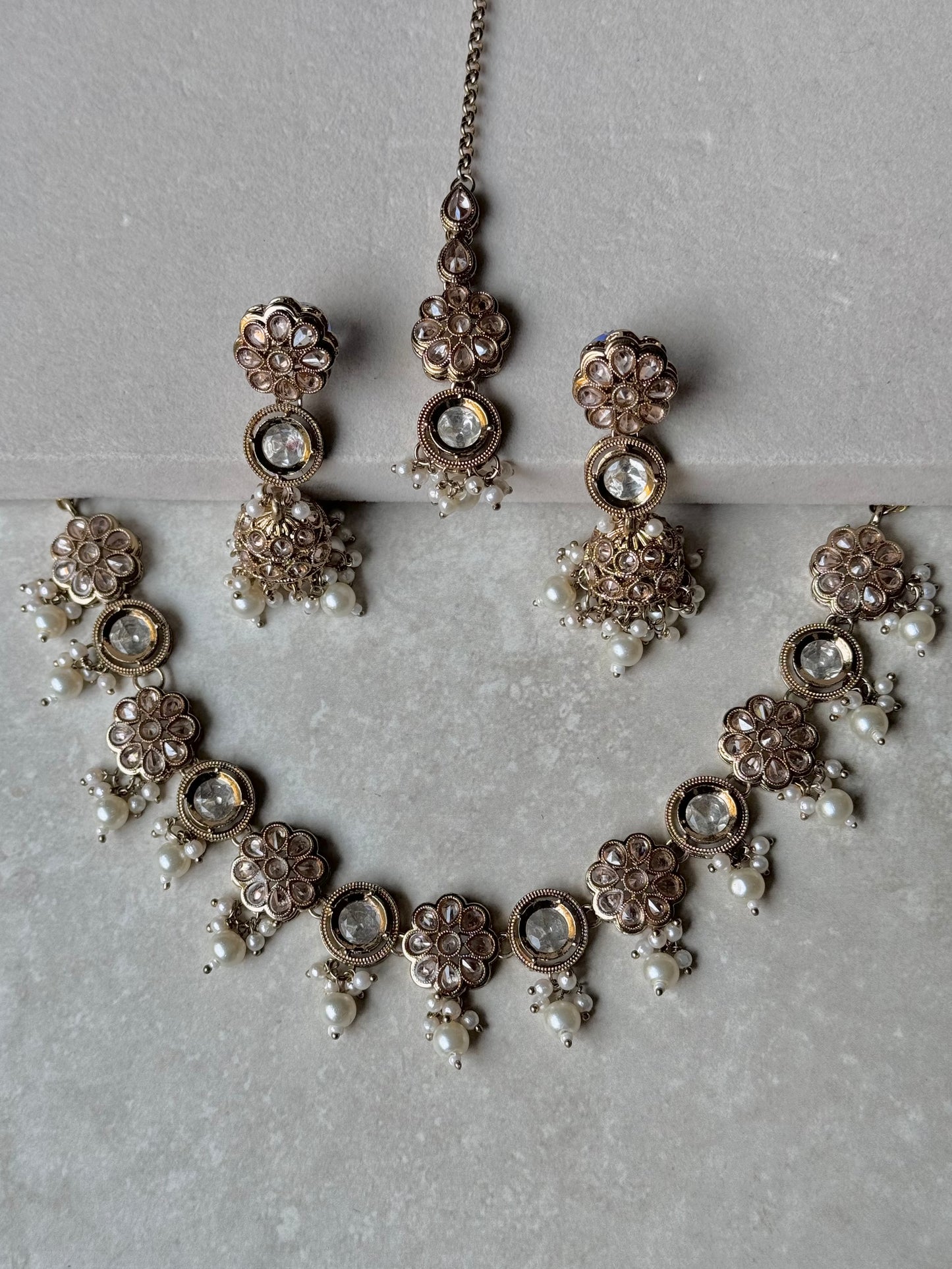 Aisha Small Necklace Set - White-Statement Jewels