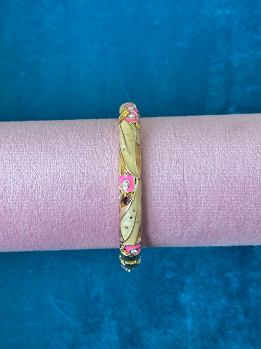 Champagne Floral Painted Bangle Thick