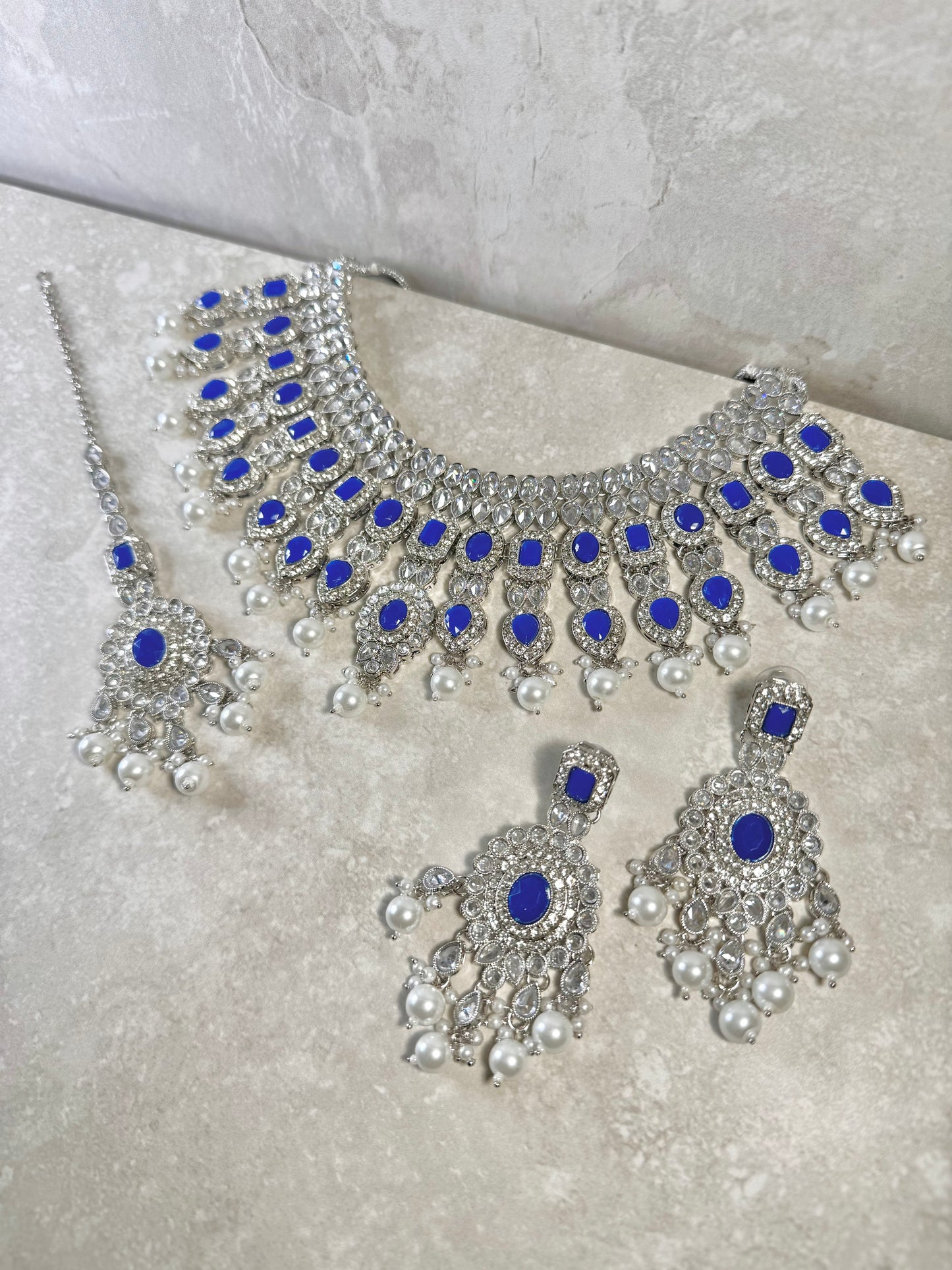 Mirfat Semi Bridal - Silver/Dark Blue