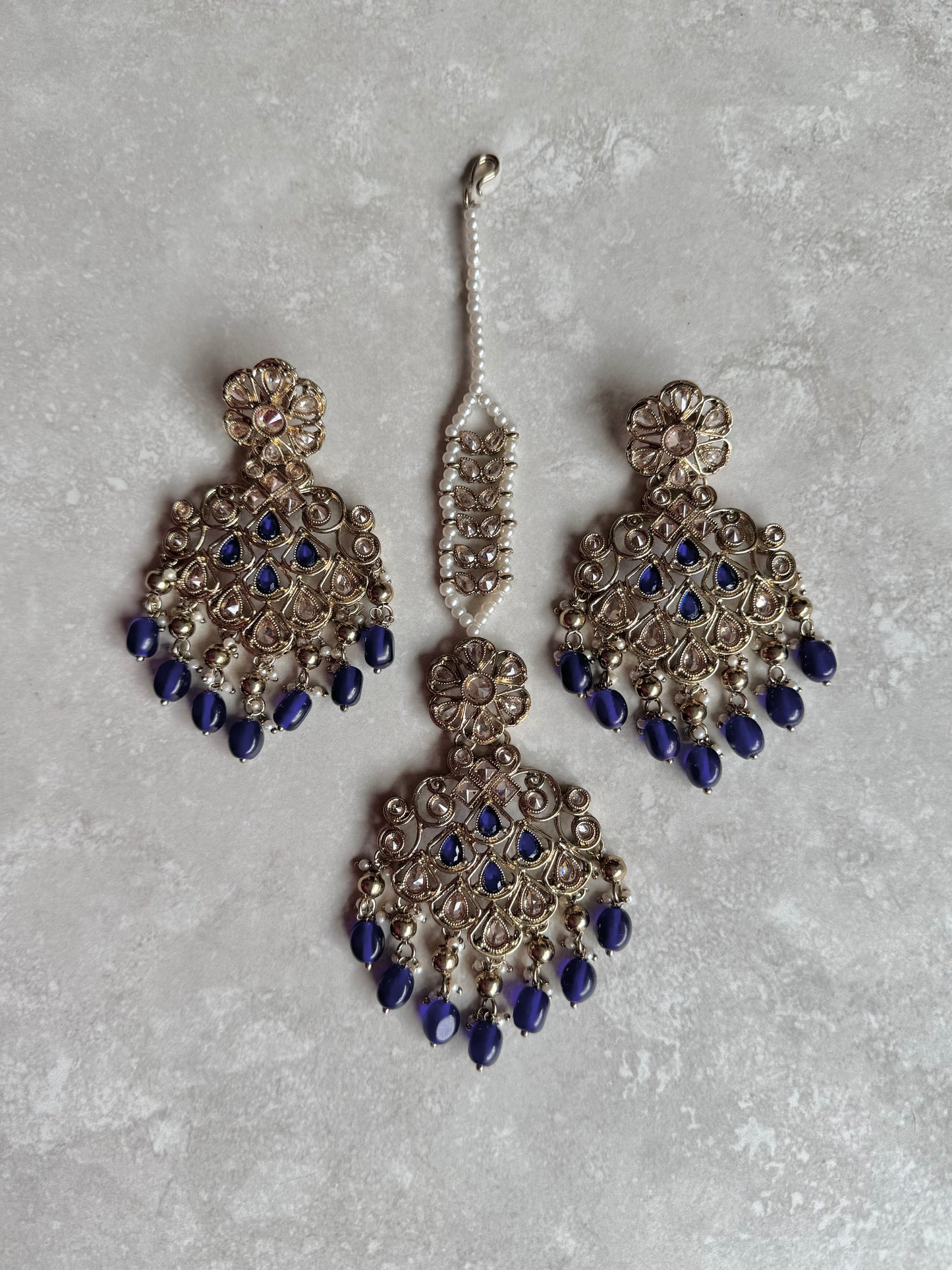 Irum Earring and Tikka - Navy Blue