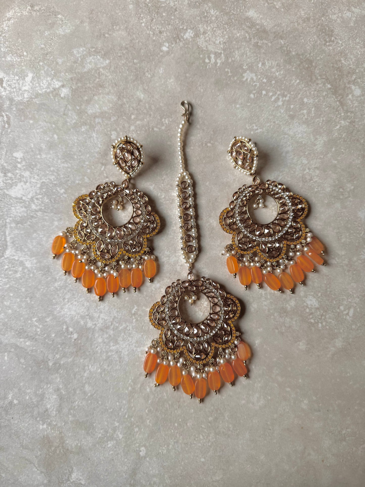 Mahi Earring and Tikka - Orange