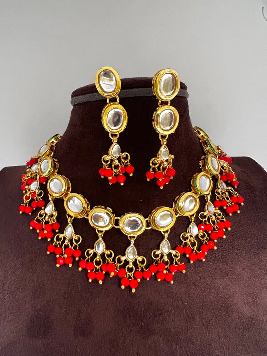 Tanvi Necklace and Earrings Set - Red
