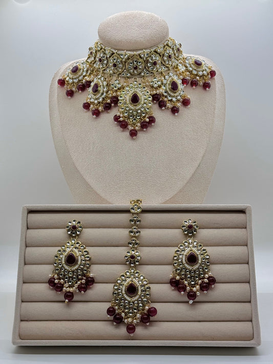 Aditi Kundan Choker Set - Maroon-Statement Jewels