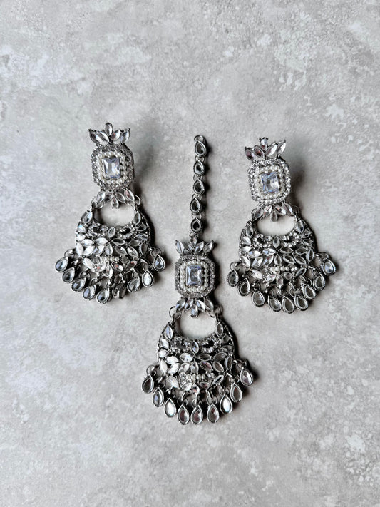 Rija Earrings and Tikka - Silver
