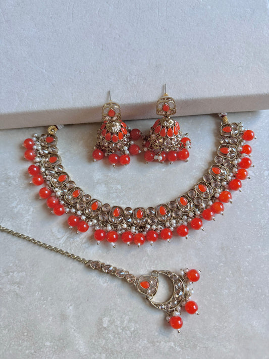 Rubab Small Necklace Set - Orange