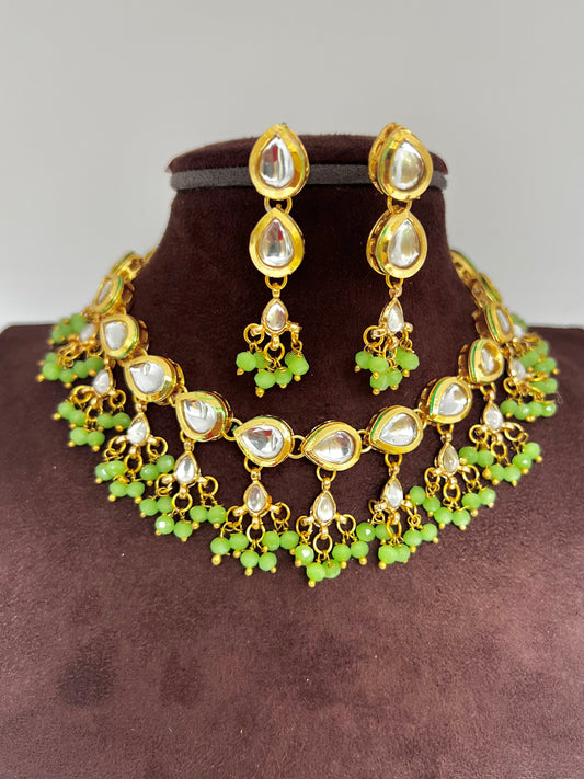 Tanvi Necklace and Earrings Set - Mint Green