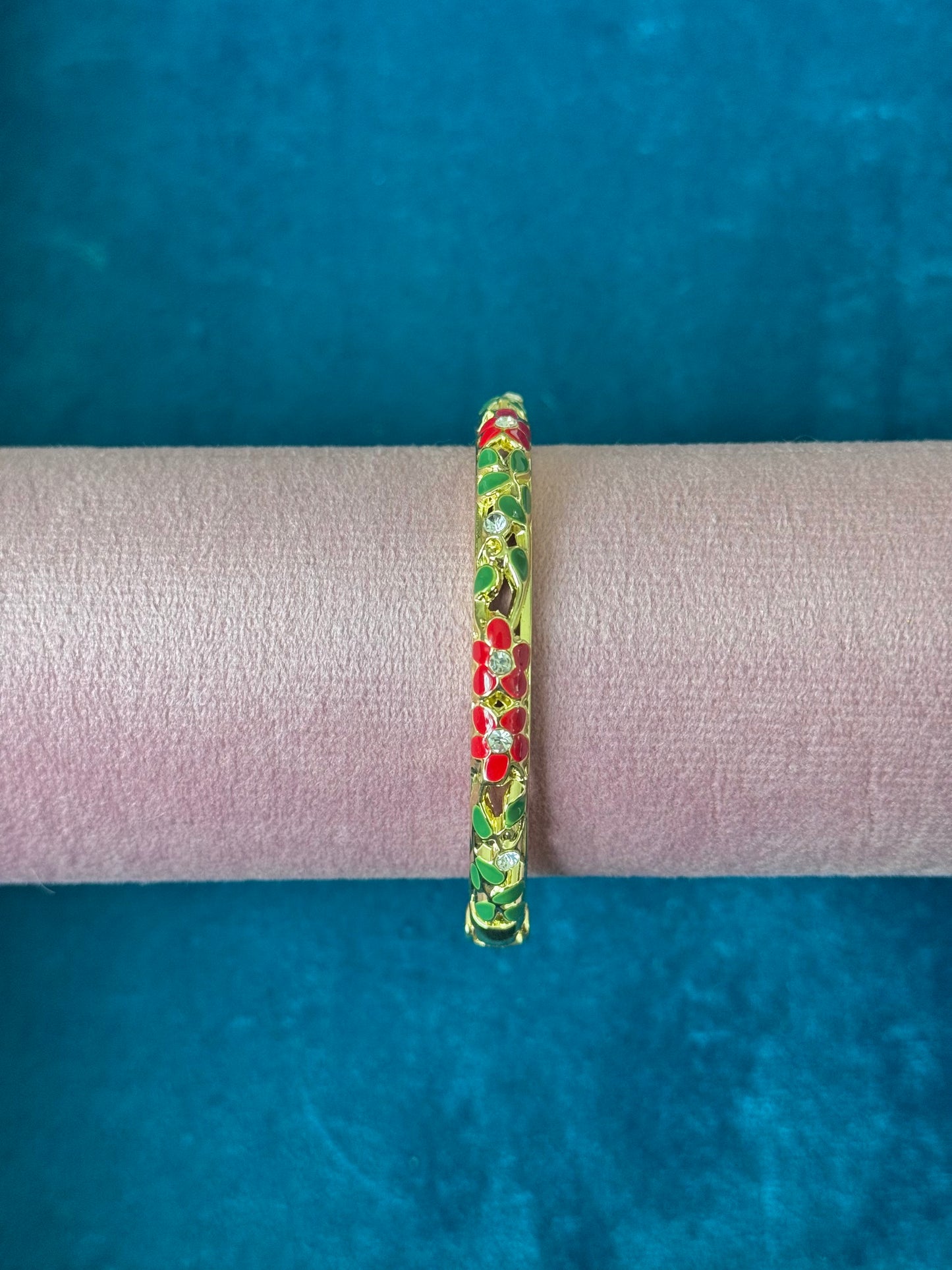 Red/ Green Floral Painted Bangle