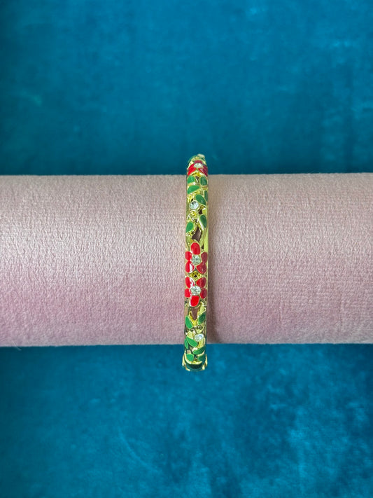 Red/ Green Floral Painted Bangle