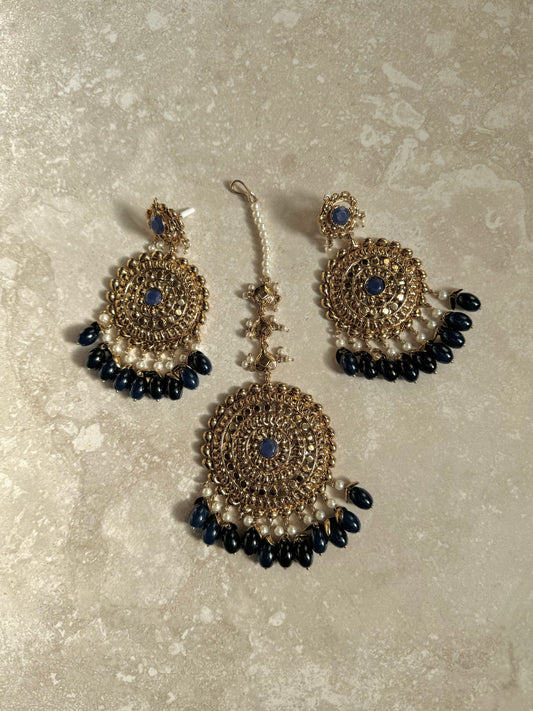 Zamal Earring and Tikka - Navy Blue