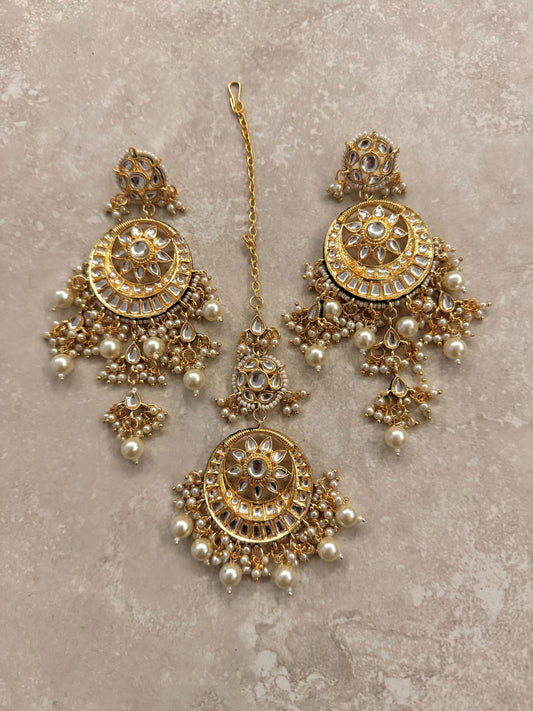 Yaara Earrings and Tikka - White