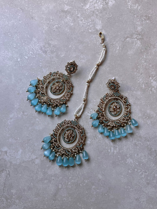 Inara Earring and Tikka - Light Blue