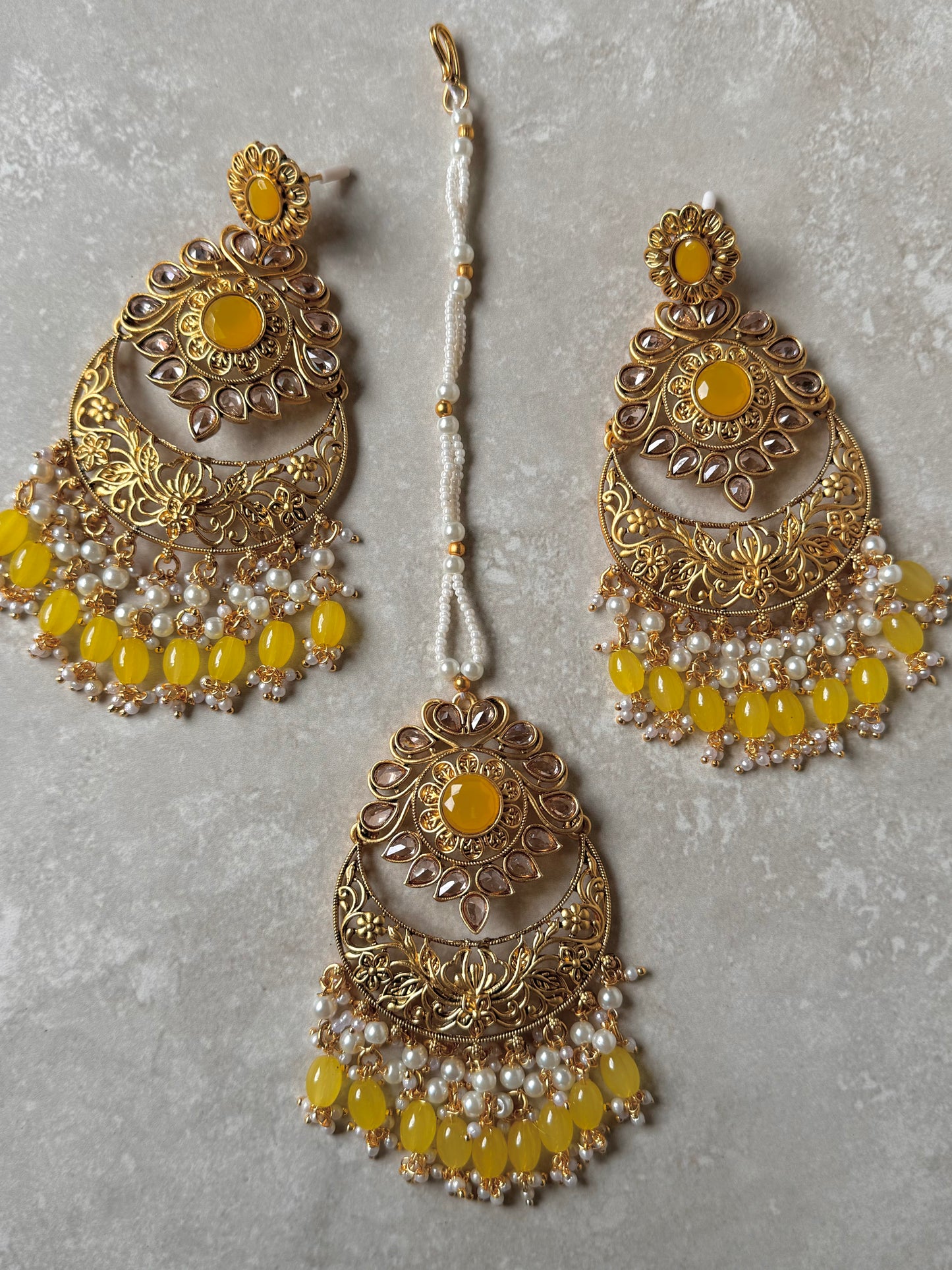 Inaara Earring and Tikka - Yellow