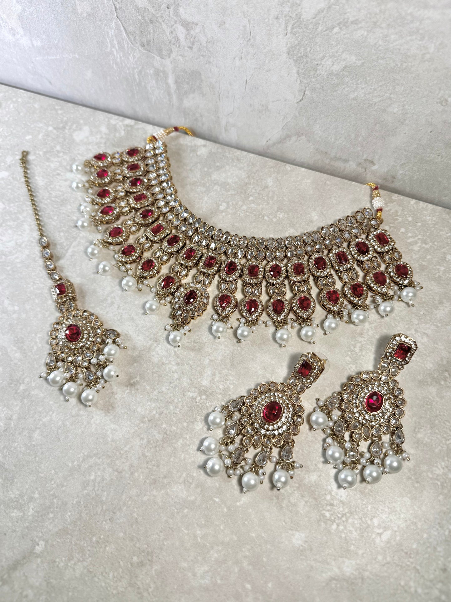 Mirfat Semi Bridal - Maroon/White