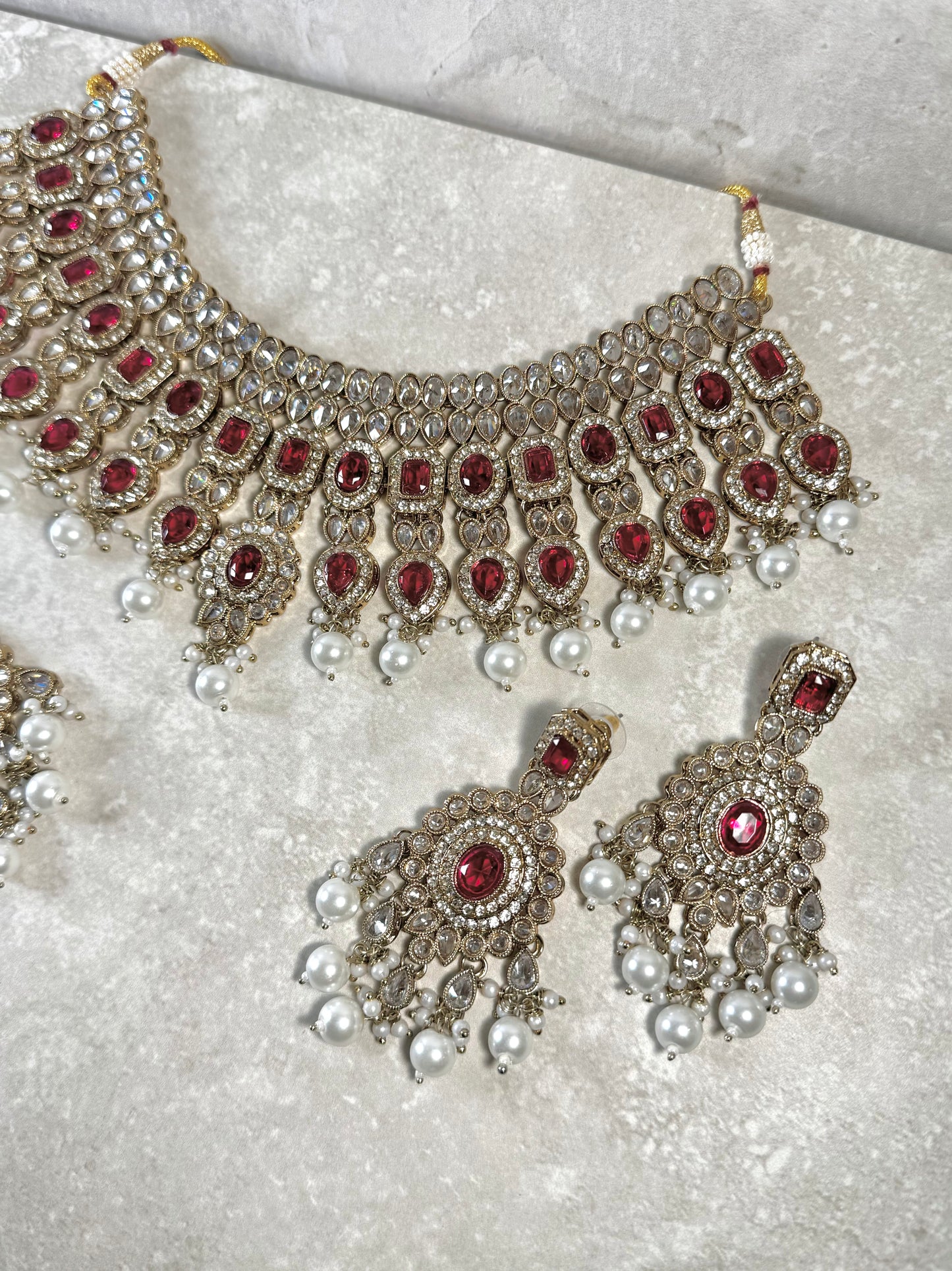 Mirfat Semi Bridal - Maroon/White