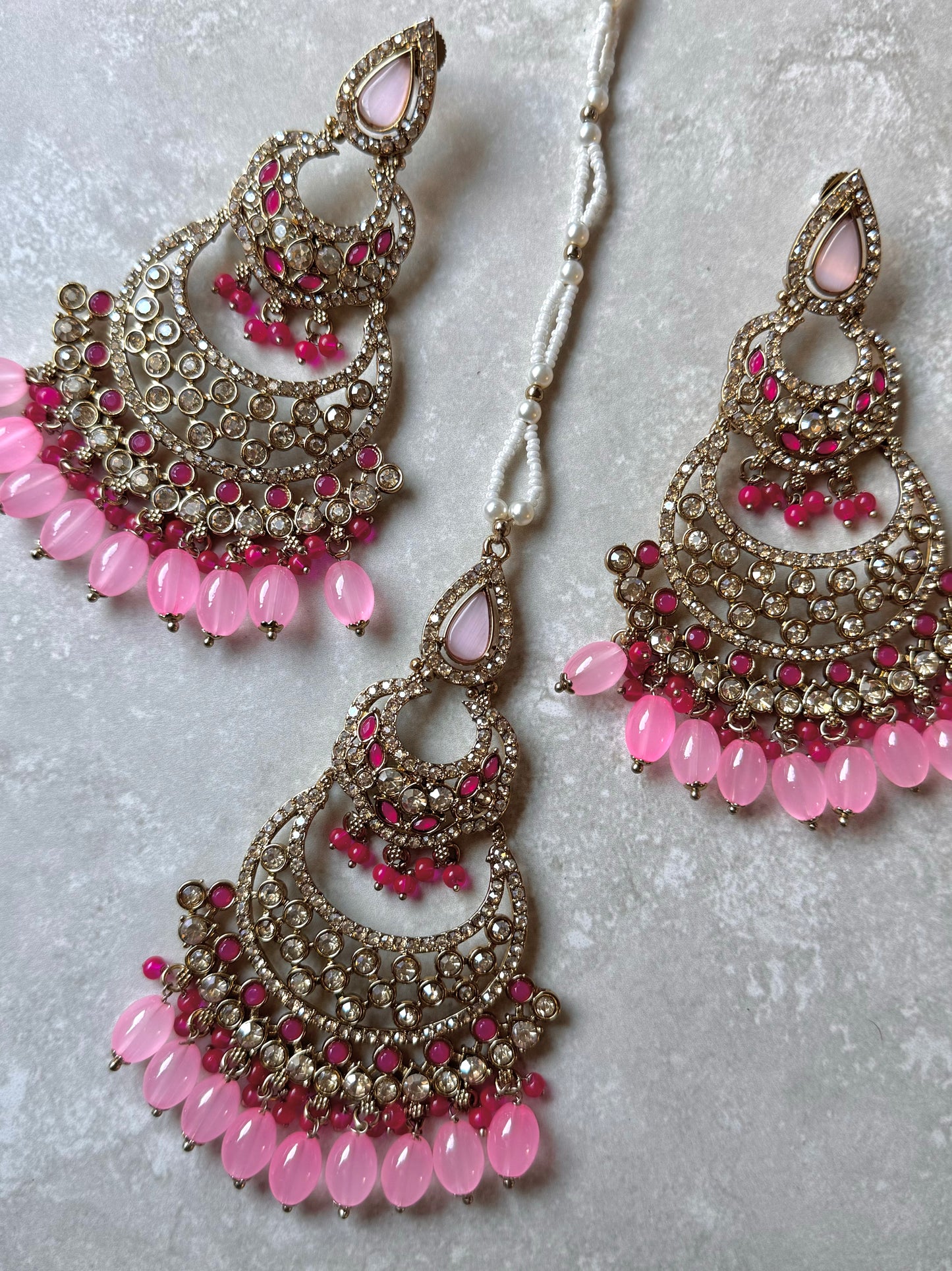 Mira Earring and Tikka - Pink