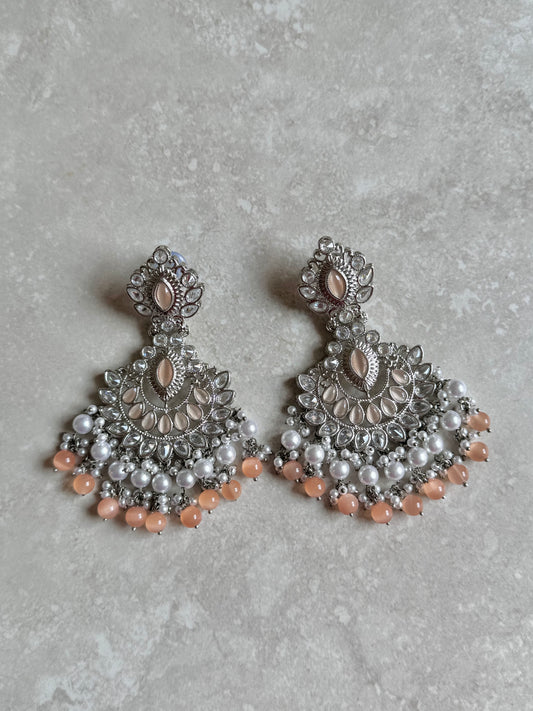 Aneesa Silver Earrings - Orange